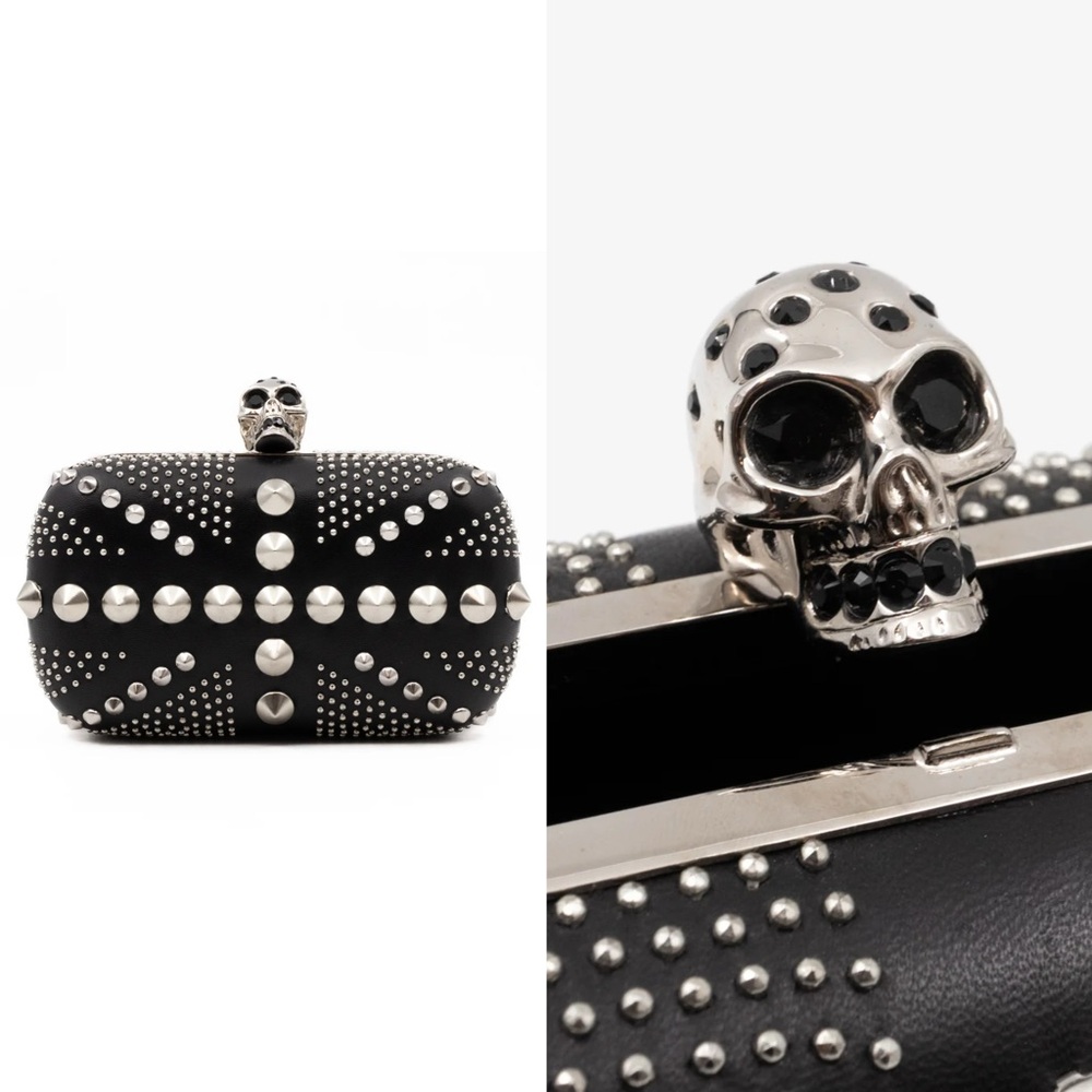 Alexander McQueen Skull Clutch Britannia Union Jack Studded Black Leather